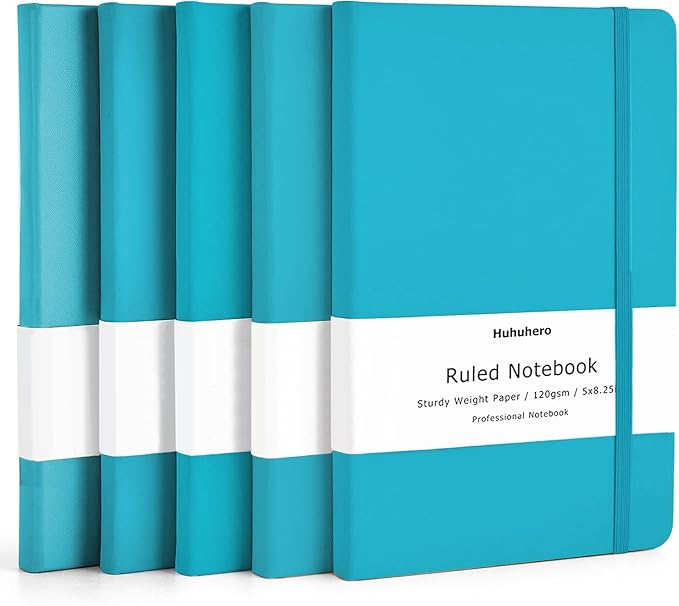 Huhuhero Notebooks Journal, Ruled Notebook, Premium Thick Paper Lined Journal, Black Hardcover Notebook for Office Home School Business Writing Note Taking Journaling, 5"×8.25" (5, Teal)-DeskLoop Office