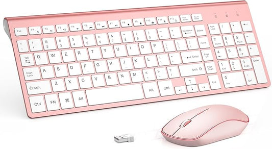 Wireless Keyboard and Mouse,2.4G Full Size and Portable Wireless Keyboard with Numeric Keyboard or Computer/Desktop/Laptop/Windows 10/8/7 -Pink-DeskLoop Office