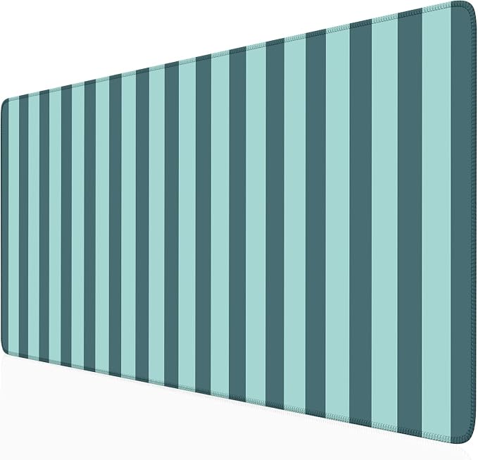 Teal Blue Striped Desk Mat Cute Pastel XXL Large Gaming Mouse Pad Desk Pad by Nasdalgias