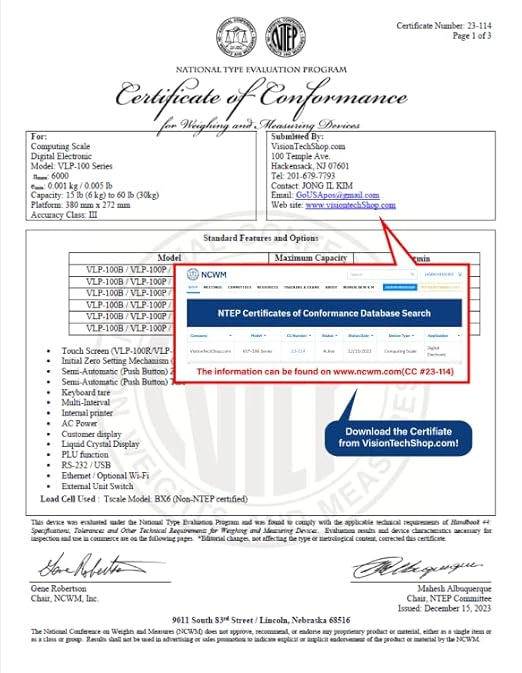 VisionTechShop VLP-100B Label Printing Scale, Capacity 30/60lb Readability 0.01/0.02lb, NTEP Legal for Trade-DeskLoop Office