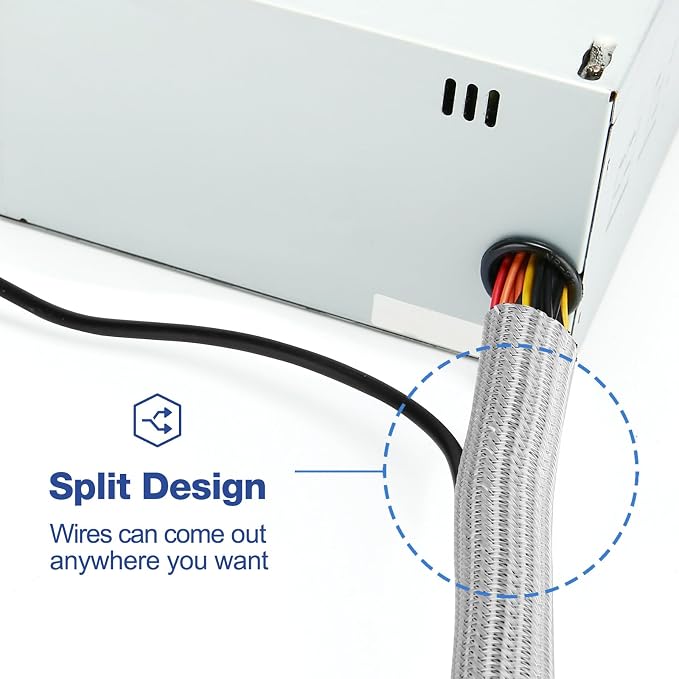 JOTO 10 Feet Cable Management Sleeve -Grey | Cord Organizer System - Image 2