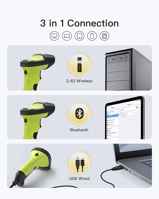 Inateck 2D Barcode Scanner, Wireless Bluetooth QR Code Scanner with AI APP & SDK, 180-Day Battery Life, Fast & Accurate Scanning, Compatible with iOS/Android/Windows, BCST-72 Green-DeskLoop Office