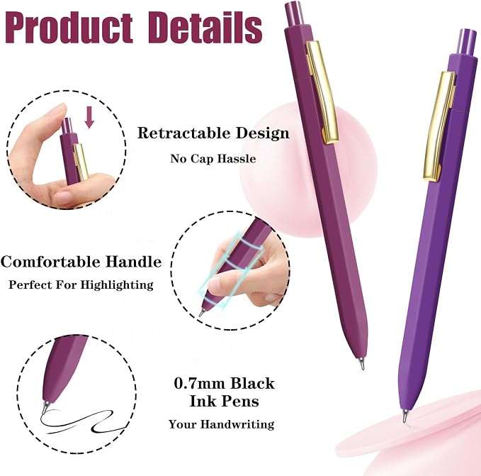 Piochoo Pens Ballpoint, 0.7mm Retractable Pen - Image 2