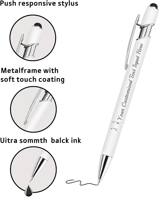 Up to 500 Pcs Personalized Ballpoint Pen Custom Pens Free Engraved Bulk with Name Logo Soft Black Ink Stylus with Touch Metal Office Gift for Anniversaries Graduations Birthdays