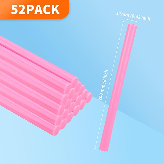MATUFF Pink hot Glue Sticks Full Size 0.43” Dia x 8” Long, 52 pcs Hot melt Adhesive Glue Sticks, All-Purpose Colored Glue Gun Sticks for Christmas Decoration Crafts Arts School Home Repair Bonding-DeskLoop Office