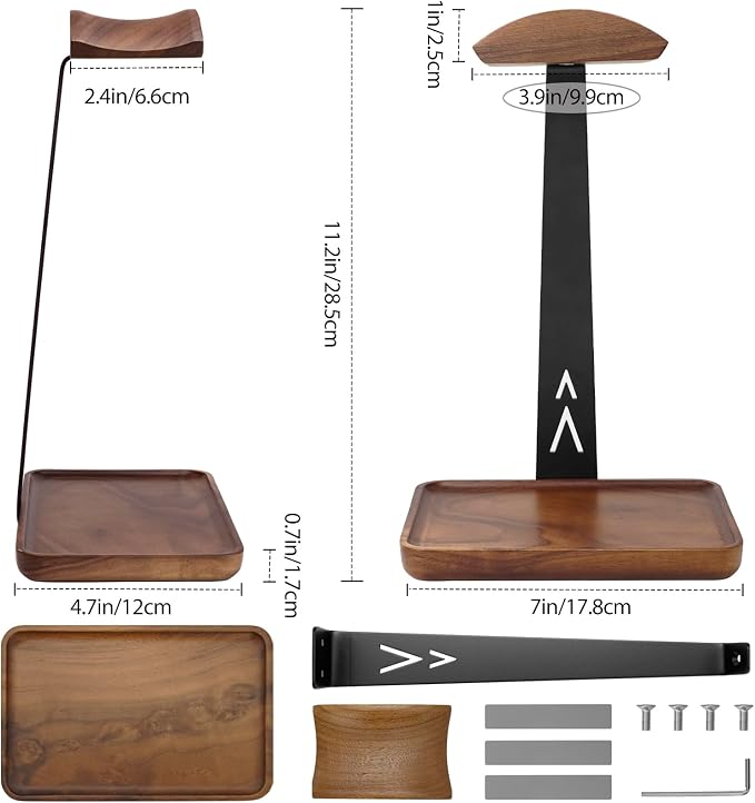 GEVO Headphone Stand, Walnut Wood Headset Stand - Image 8