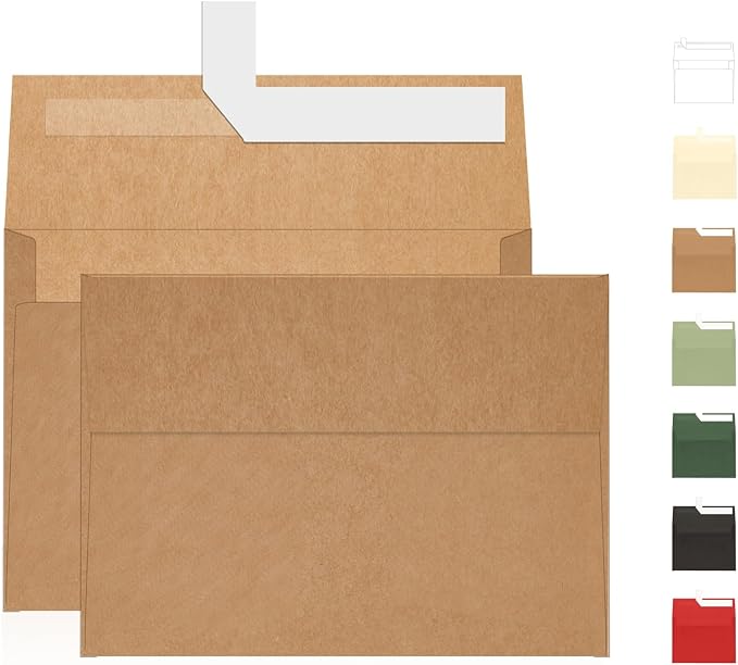 A7 Brown Kraft Envelopes Self Seal 100 Pack 120 GSM，Goefun Printable 5x7 by Goefun