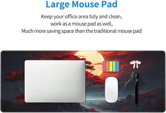 Darkness Red Moon Desk Mat Japanese Mouse Pad, Large Japanese Desk Mat - Image 5
