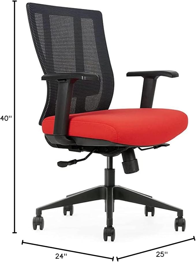 Bitchair Ergonomic Mesh Conference Room Chair - Adjustable Lumbar Support Computer Desk Chair Height Adjustable Arms - Seat Depth Adjustable Executive Office Chair - Black (Red) (Pack of 1)-DeskLoop Office