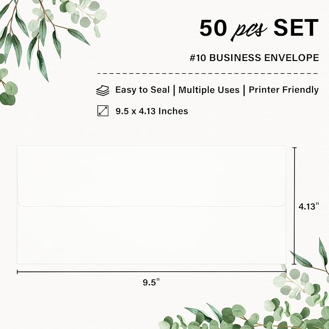 50 Pack #10 Business Envelopes, Self Seal Standard White Envelopes - Image 2