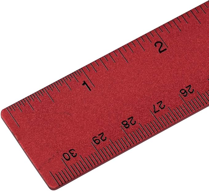 JAM PAPER Strong Aluminum Ruler - 12 Inch - Metal Ruler with Non-Skid Cork Backing - Red Metallic - Sold Individually-DeskLoop Office