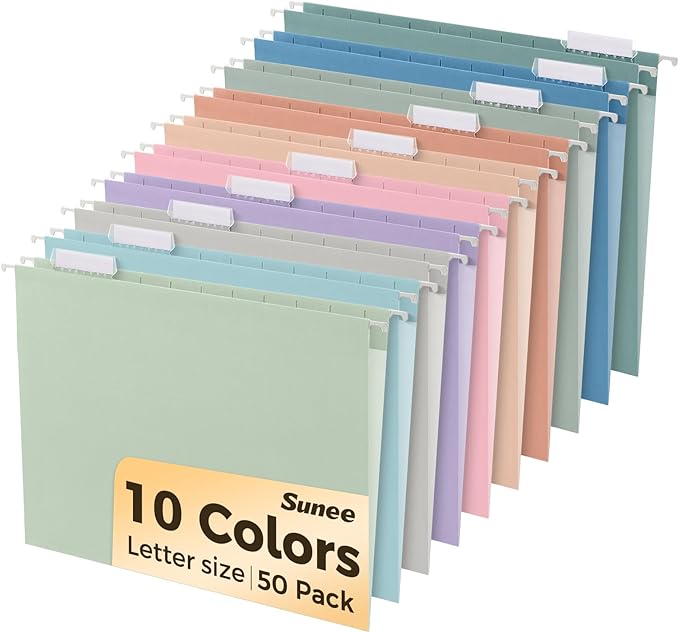 SUNEE Hanging File Folders, 50 Pack Letter Size Hanging File Folders by SUNEE
