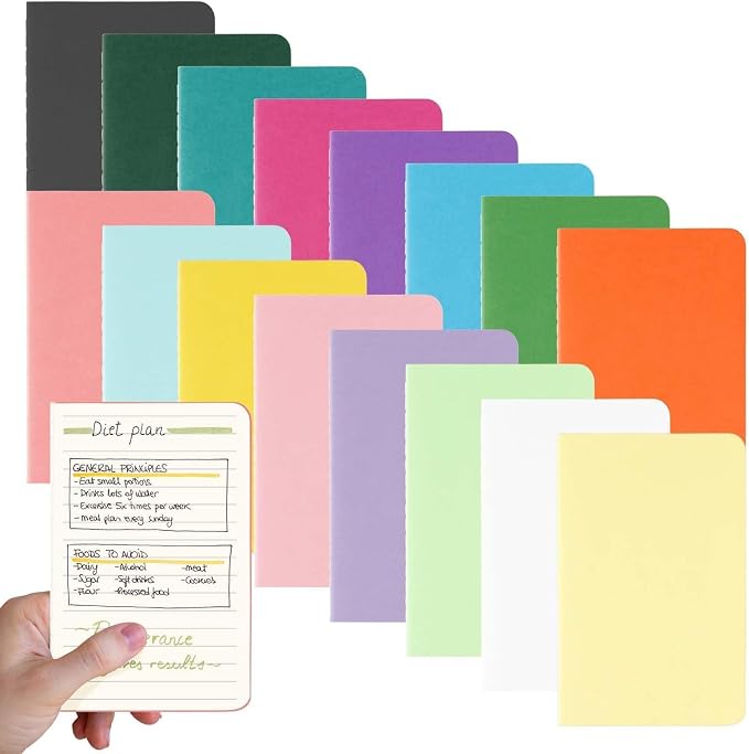 Oucaru 16PCS Mini Notebooks Bulk, 3.5" x 5.5", 16 Color, 60 Pages Lined Paper by Oucaru