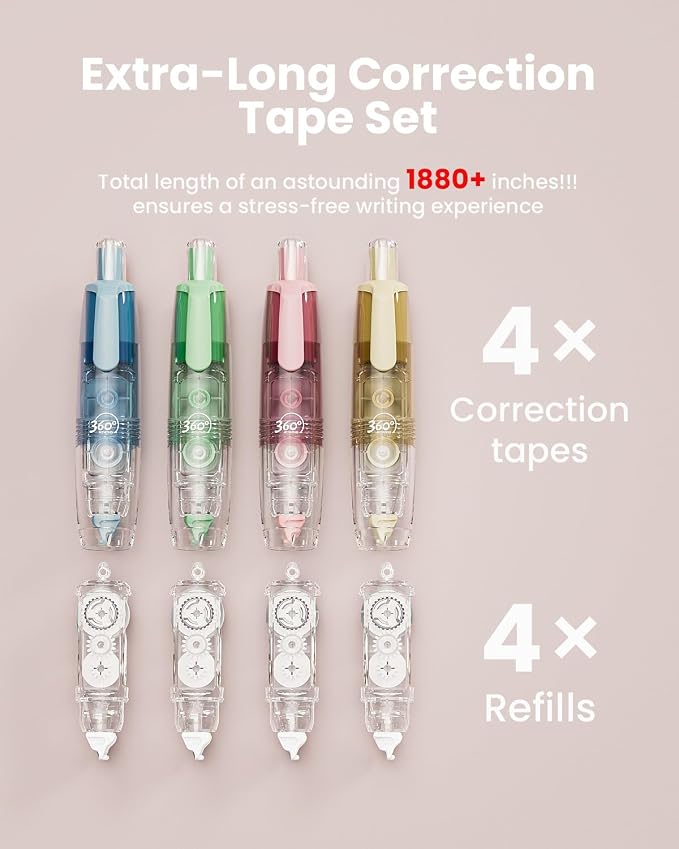 Four Candies 4 Pack Refillable Correction Tape, Pen Style, Quick Dry | - Image 4