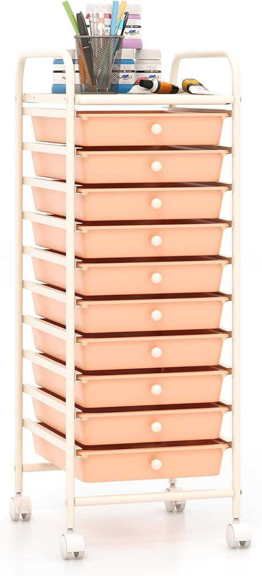 Giantex 10-Drawer Storage Cart w/Universal Wheel, Rolling Cart w/Handle by Giantex