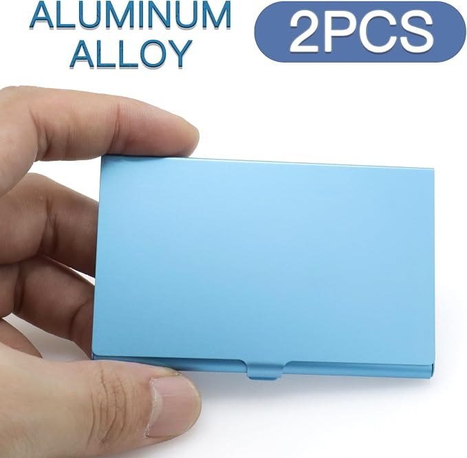 2-Pack Blue Aluminum Business Card Holder Slim Flip Pocket Case | aluminum - Image 3