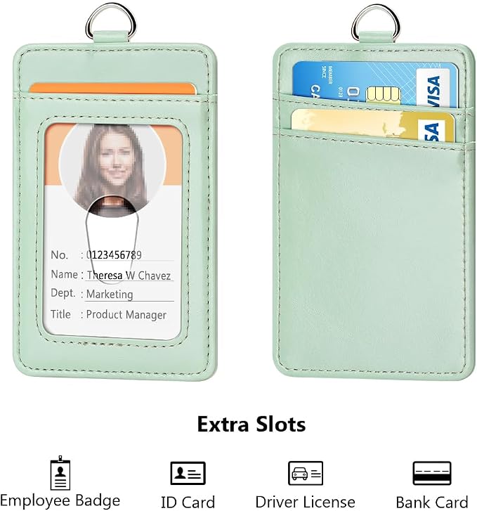 Leather Badge Holder and Adjustable Retractable Lanyards, Quick Release Buckle - Image 3