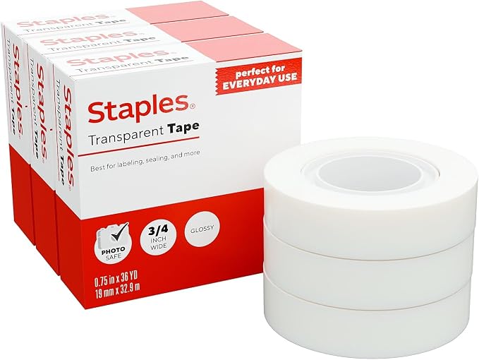 STAPLES Transparent Tape Refill, 3/4" x 36 yds., 3 Rolls – Clear Adhesive Tape by Staples