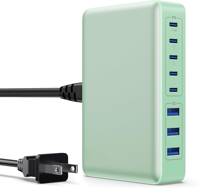 USB C Charger 300W USB C Charger Block 8-Ports GaN IV Fast Charging Station,PD 100W Laptop Charging Hub Wall Adapter Compatible with MacBook/Air,DELL,Steam Desk,iPhone 16/15/14,Galaxy S24 etc-DeskLoop Office