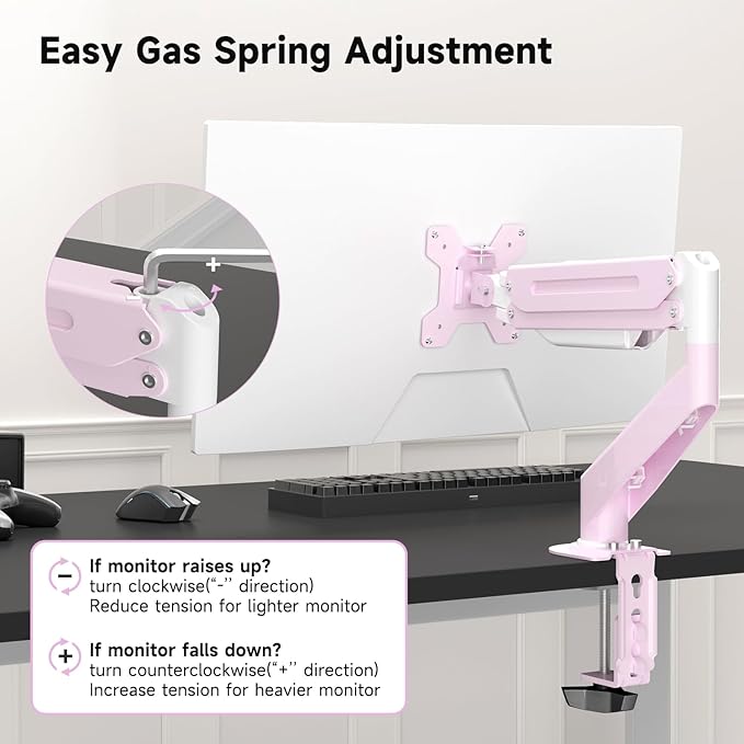 Suptek Monitor Mount Gas Spring Monitor Arm Desk Mount Fully Adjustable Fits 17-32 inch Monitors Weight Capacity up to 22 lbs,Pink(MD8PINK)-DeskLoop Office
