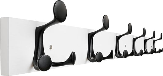 SKOLOO 39-Inch White Wood Coat Rack Wall Mount with 6 Triple Hooks - Ideal for Family Entrances, Classrooms, and Pet Supplies Storage - Perfect Coat Hooks for Wall, Pack of 2-DeskLoop Office