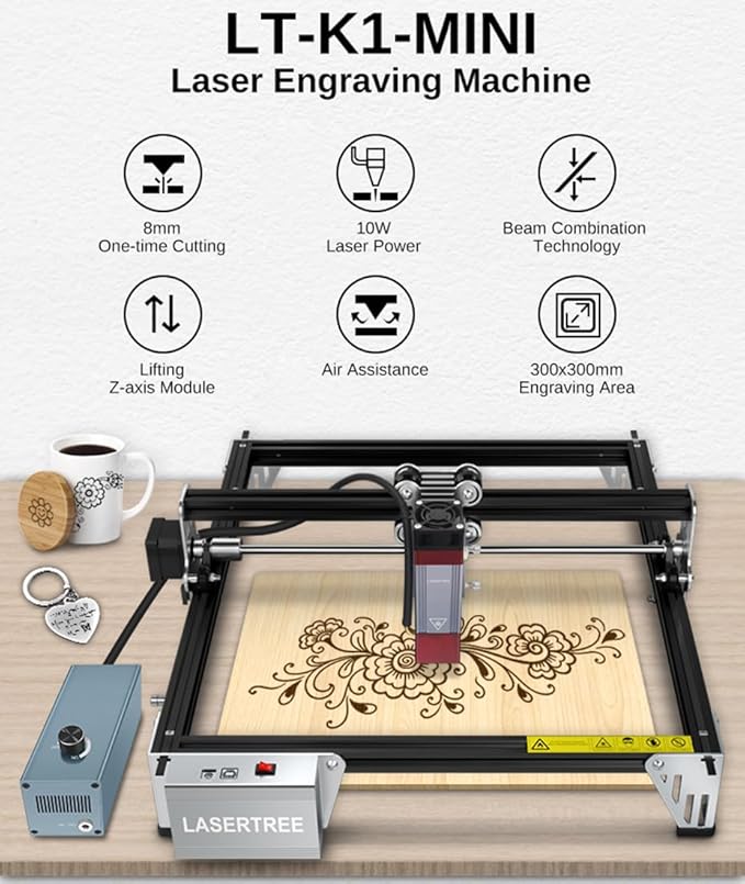 LASER TREE 80W Laser Engraver, 10000mW(10W) Laser Output Laser Engraving Cutter with Air Assist Pump & Magnetic Pad Kit, Built-in FAC, Eye Protection Laser Engraver for Wood Acrylic, Leather, Class 4-DeskLoop Office