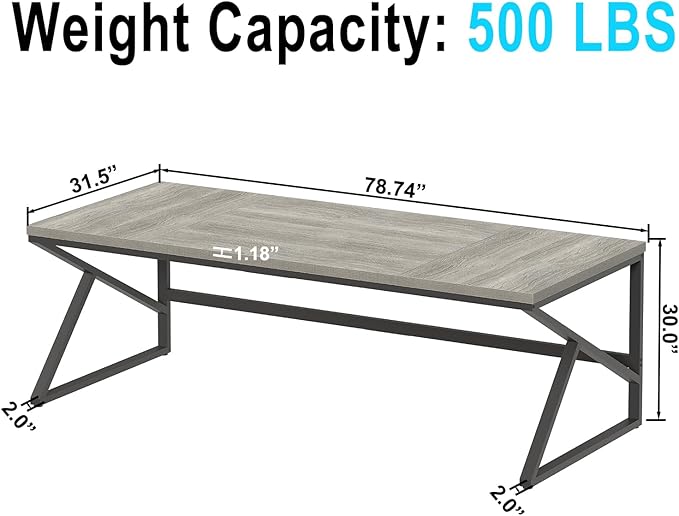 HSH 78 Inch Long Home Office Desk, Extra Large Grey Computer Desk for 2 Person, Industrial Wooden and Metal Executive Work Writing Study Gaming Desk Table, Modern Bedroom PC Laptop Desk Double Desk-DeskLoop Office