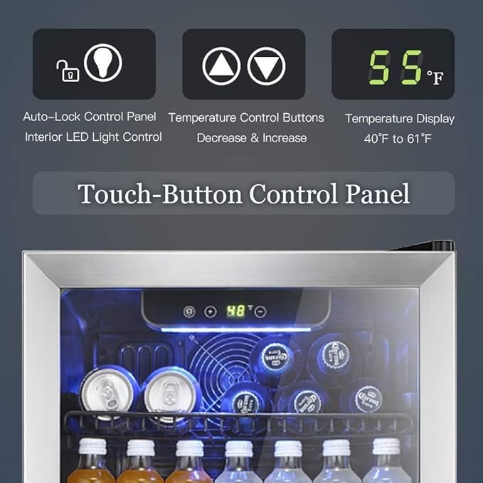 Antarctic Star Beverage Refrigerator Cooler -120 Can Glass Door Mini Fridge, for Soda Cola Beer or Wine Constant Glass Door Small Drink Dispenser Clear Front Door for Home, Bar 3.2cu.ft-DeskLoop Office