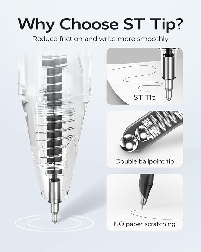 12 Pack Black Gel Pens, Quick Dry Black Ink Pens, 0.5mm Fine Point Retractable Smooth Writing Pens for Journaling, Writing, Business Gel Pen for Office School & Home Supplies(Black)-DeskLoop Office