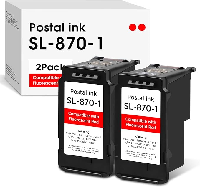 High Capacity SL-870-1 XXL Red Ink Cartridge Compatible with SL870-1 SL8701 XXL Fluorescent Red Ink Replacement for Pitney Bowes SendPro Mailstation Postage Meter (CSD1) 2-Pack (2×16ML)-DeskLoop Office