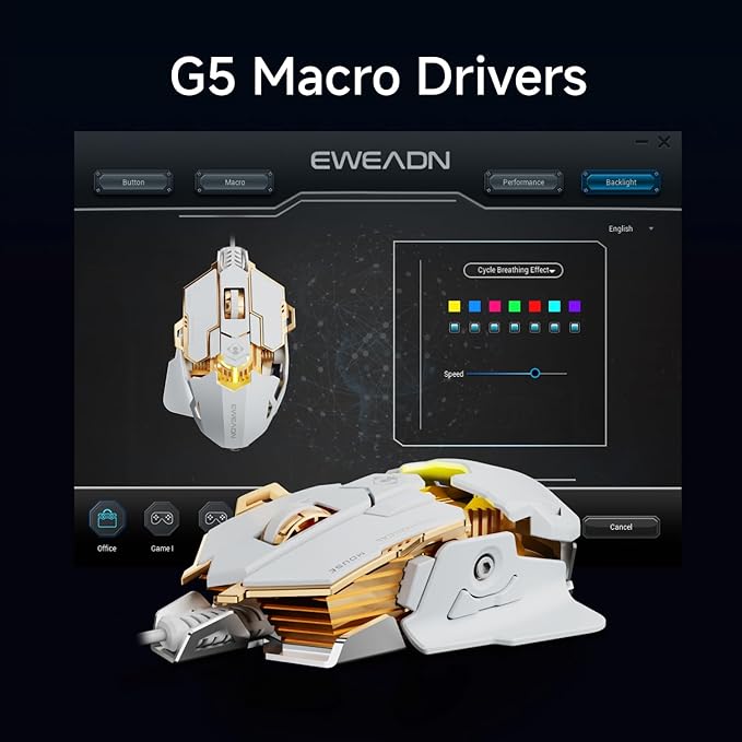 EWEADN G5 Wired Gaming Mouse, Ergonomic RGB Computer Mouse, 12800 Adjustable DPI, 9 Programmable Macro Buttons with Rapid Fire Key Compatible for PC/Laptop/Windows-White-DeskLoop Office