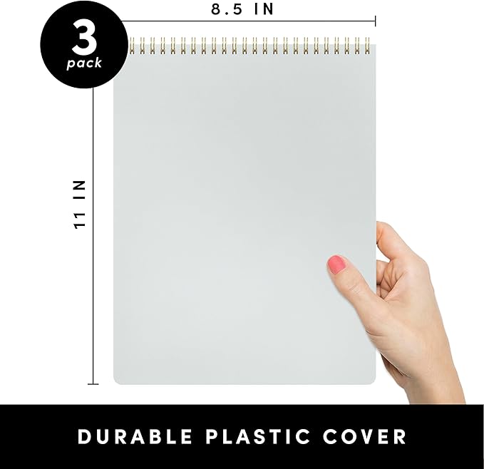 PAPERAGE Top Bound Spiral Notebook, 3 Pack, Lined Notepad, (Raspberry/Marigold/Mint), 70 Sheets (140 Pages) Per Notebook, Wide/Legal Ruled, 8.5 inches x 11 inches-DeskLoop Office