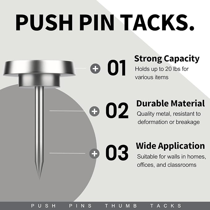 30 PCS Metal Silver Push Pins for Wall Thumb Tacks for Walls Flat thumbtacks - Image 2