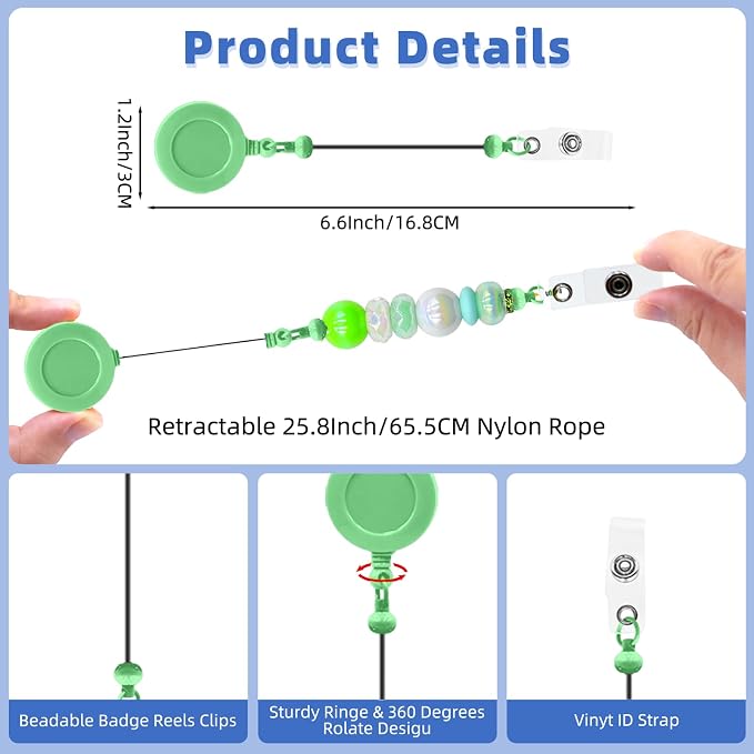 60pcs Green Beadable Badge Reels Making Kits - Image 7