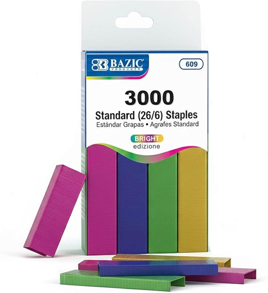 BAZIC Staples Standard Metallic Color 3000/Pack, Stapler Refill Standard Size by BAZICProducts