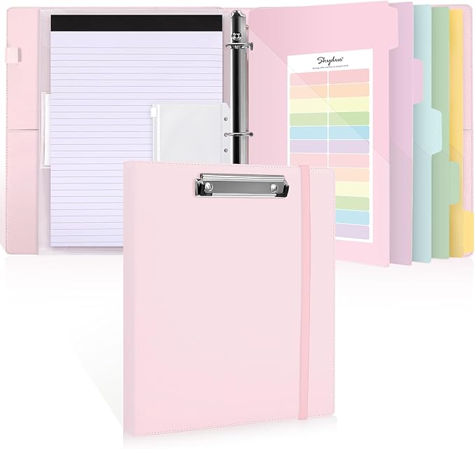 SKYDUE 3 Ring Binder with Clipboard, 13.2" × 10.2" Faux Leather 1 Inch Binder by SKYDUE
