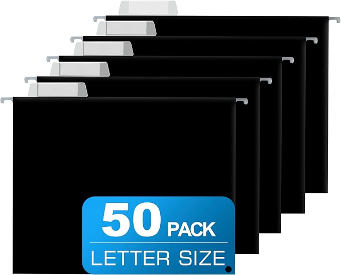 50 Packs Hanging File Folders Black, Letter Size 8.5x11, Hanging File Folders by Unknown
