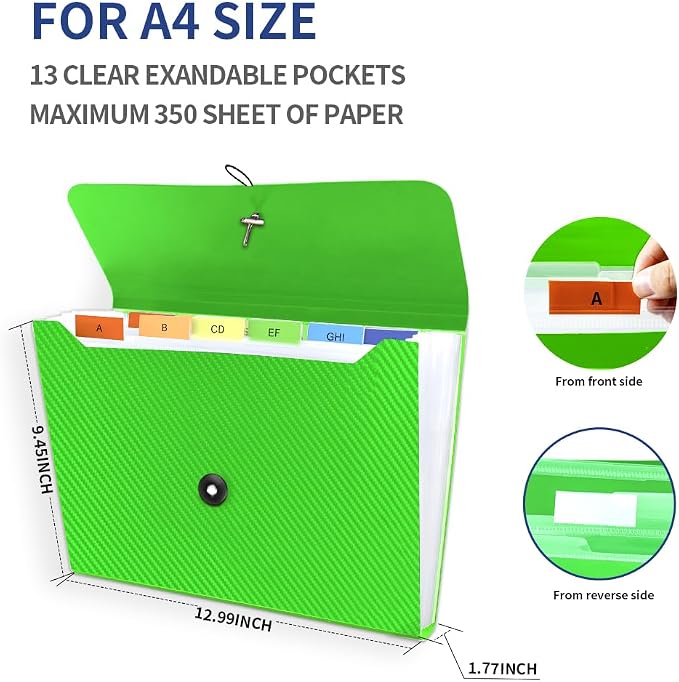 Expanding File Folder, 13 Pockets Accordian File Holder Organizer, A4 Letter - Image 3