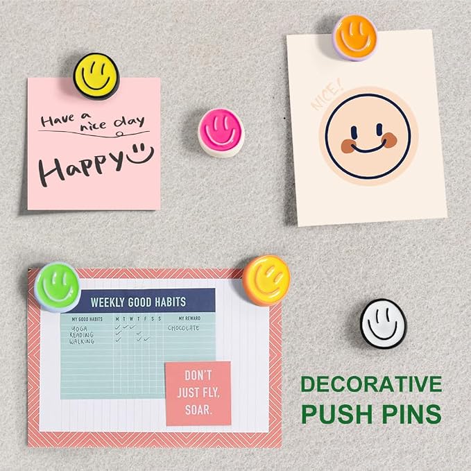 30Pcs Cute Smiley Face Decorative Push Pins, Bulletin Board Tacks, Cork Board - Image 4