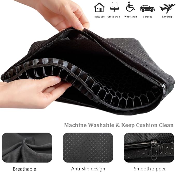 Extra Large Gel Seat Cushion, 17x17inch Double Thick Egg Gel Cushion for Pressure Pain Relief, Breathable Wheelchair Cushion Chair Pads for Car Seat Office Chair (Black)-DeskLoop Office
