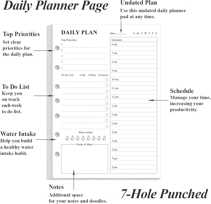 7-Hole Undated Daily Planner Refill - Image 2