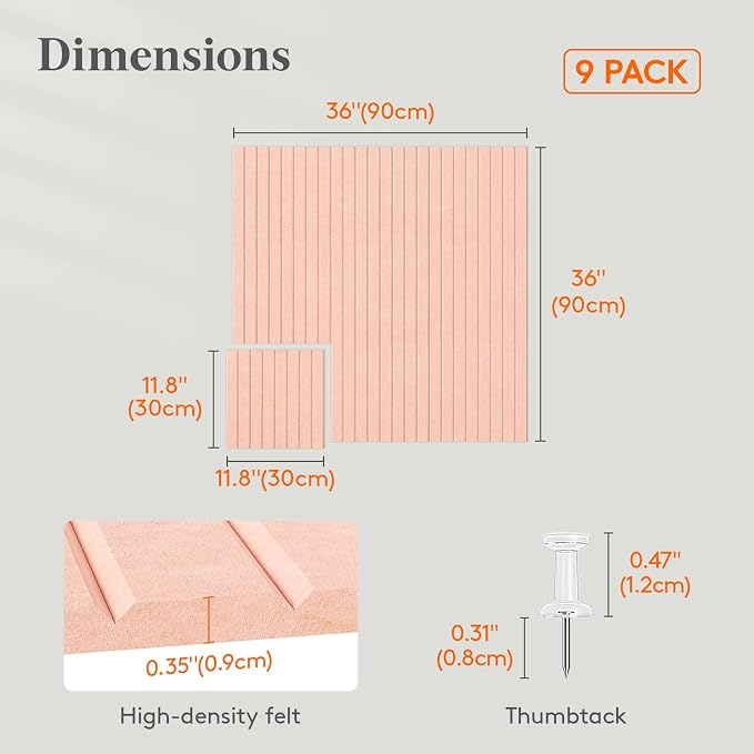 Lifewit Felt Slatted Bulletin Board, 9 Pack Self-Adhesive Panel, Cork Board - Image 3