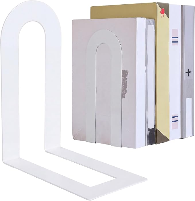 Chunful 6 Pcs Modern Metal White Book Ends by Chunful