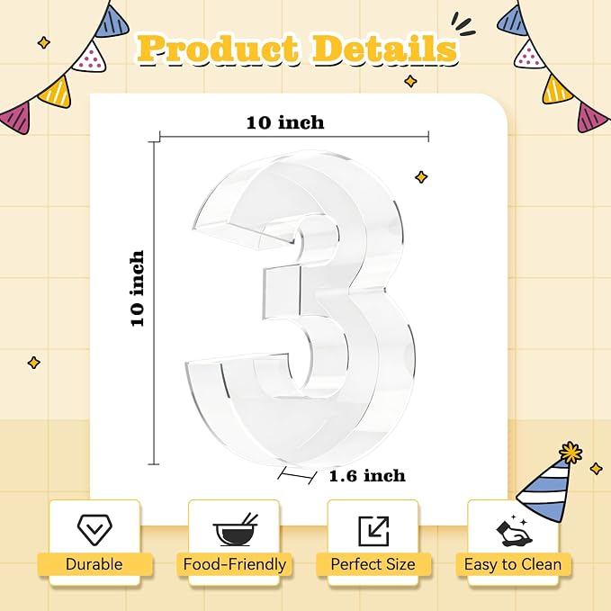 Ledido 10’’ Acrylic Number Charcuterie Board Box, Reusable Fillable Serving Tray - Image 3