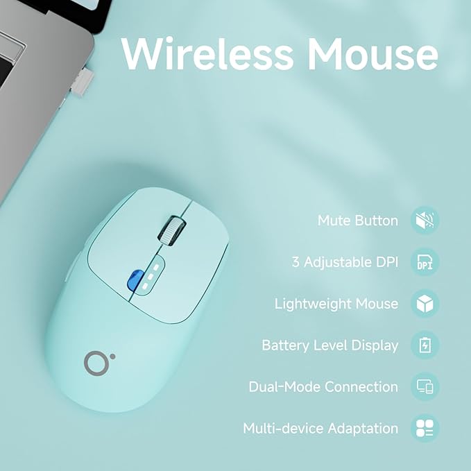 EWEADN Q5 Wireless Mouse, Bluetooth & 2.4G Quiet Computer Mouses with 1600 DPI, Battery Level Display, Ergonomic Office Mouse,6 Button Portable Cute Cordless Mice for Laptop/PC/Mac- Blue-DeskLoop Office