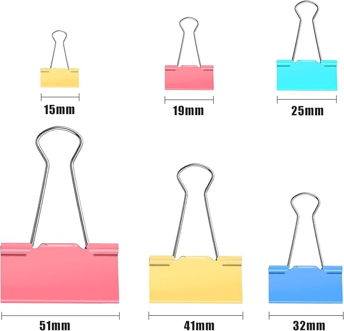 SANNIX 110 PCS Colored Binder Clips, X Large, Large, Medium, Small, Mini and Micro, Colorful Binder Clips Assorted Sizes Clips for Office Home School Supplies-DeskLoop Office