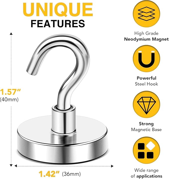 DIYMAG Magnetic Hooks, 170 LB Heavy Duty Strong Magnet - Image 2