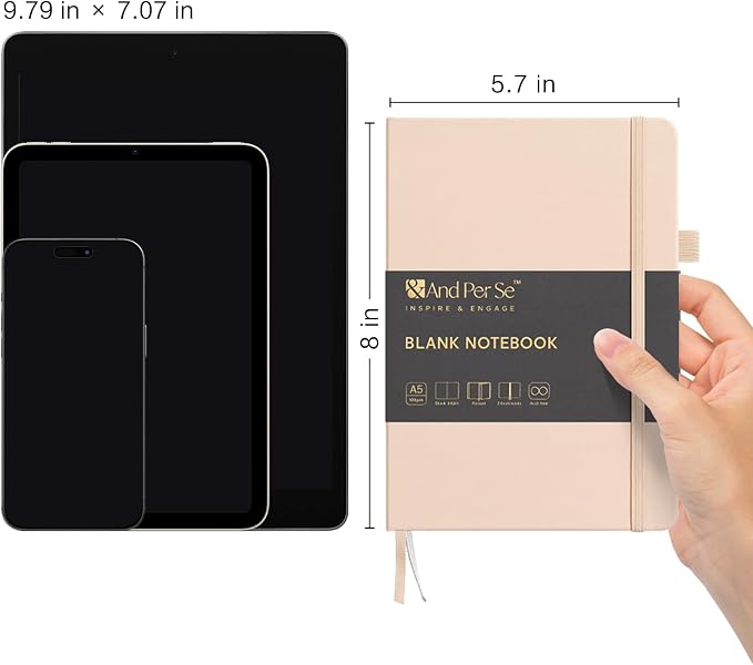 &And Per Se Blank Sketch Notebook, A5 Hardcover, 160 Pages 100gsm Thick Paper - Image 2