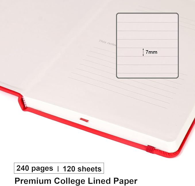 Comix Lined Journal Notebook for Women Men, Journaling Notebooks for Office School Home, 240 Pages, 5.5" x 8.3", College Ruled, A5, Hardcover, Red-DeskLoop Office