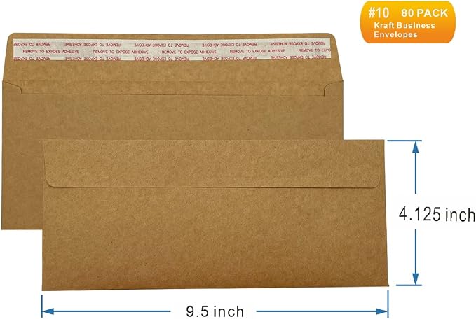 80Qty#10 Brown Kraft Business envelopes 4.125x9.5In- windowless design 120GSM - Image 2